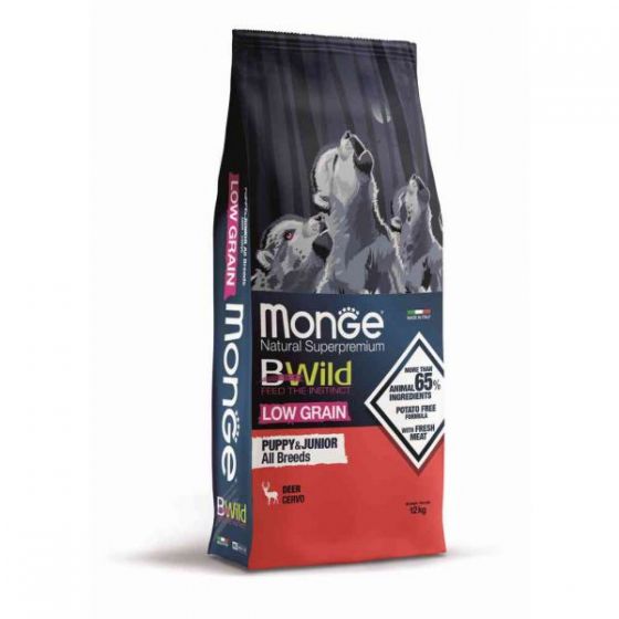 Monge BWild Low Grain All Breeds Puppy con Cervo da 12 Kg Monge BWild Low Grain All Breeds Puppy con Cervo da 12 Kg